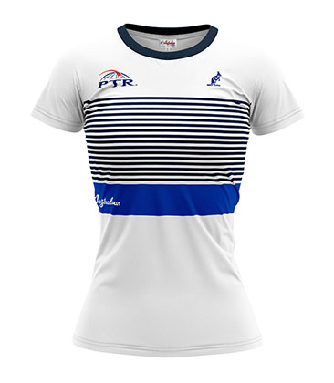 T-shirt Australian con stampa millerighe con logo PTR – Donna